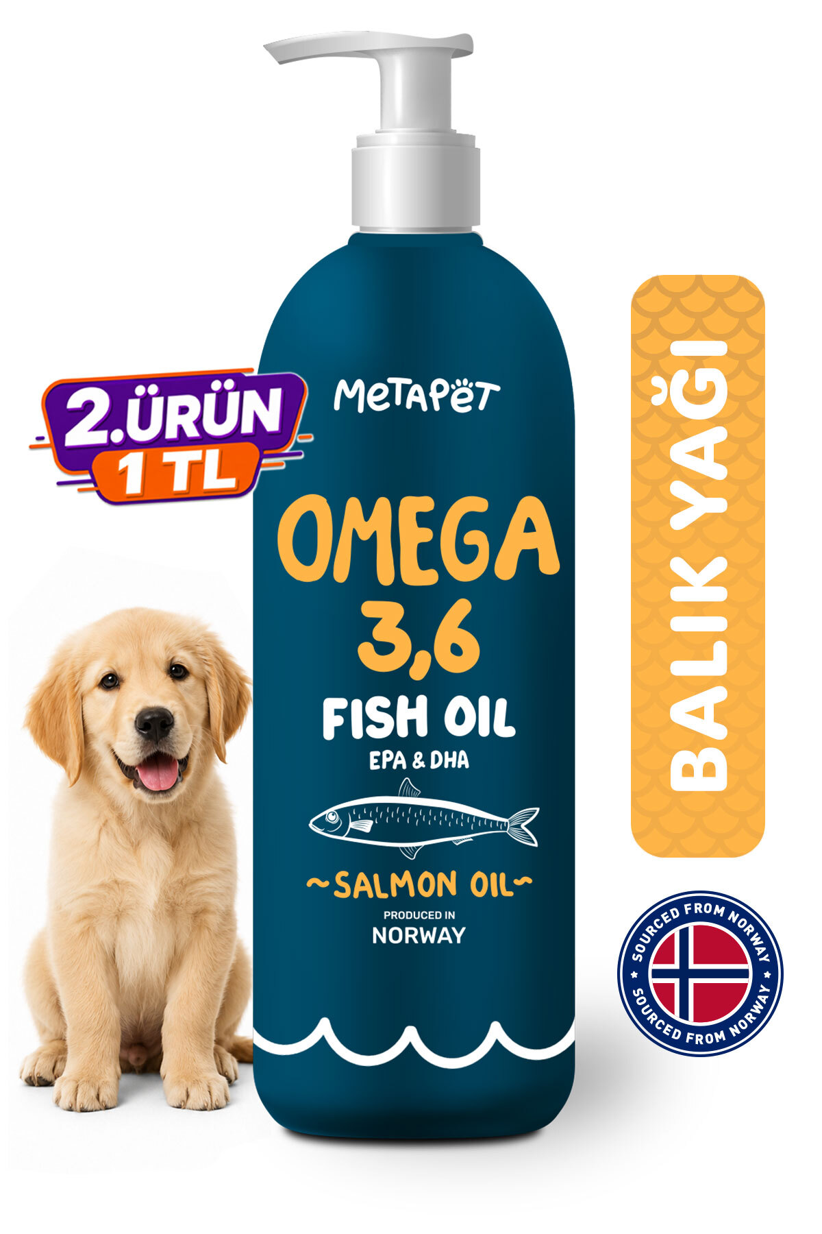 Metapet Köpekler için Balık Yağı, Premium Norveç Somonu Yağı, Omega 3 ve 6, Yüksek EPA-DHA