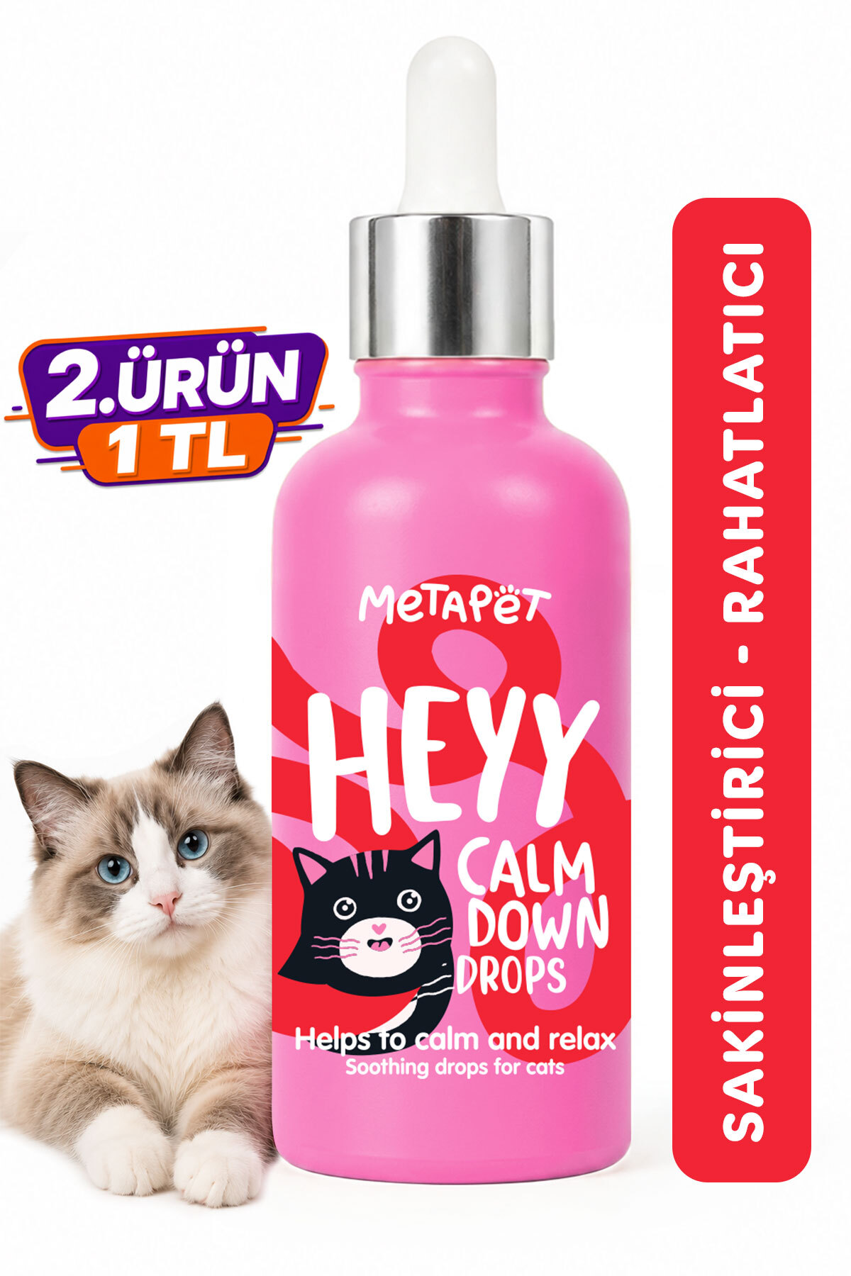 Metapet Kediler Için Sakinleştirici Rahatlatıcı Damla, Doğal Kedi Vitaminleri, Anti Stress, Relax, Gevşeme