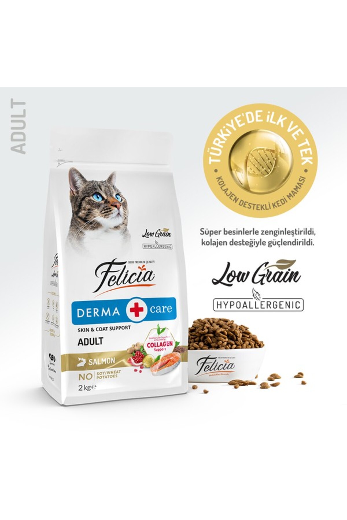 Felicia 2 Kg Yetişkin Somonlu Az Tahıllı HypoAllergenic Kedi Maması