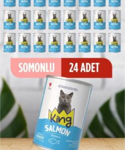 King Sos İçerisinde Et Parçacıklı Somonlu Kedi Konservesi 400 Gr*24 ADET