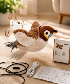 HAYHAYPETSHOP USB Şarjlı Uçan Kuş Kedi Oyuncağı Sesli & Hareketli Peluş Kedi Oyuncağı Kutulu