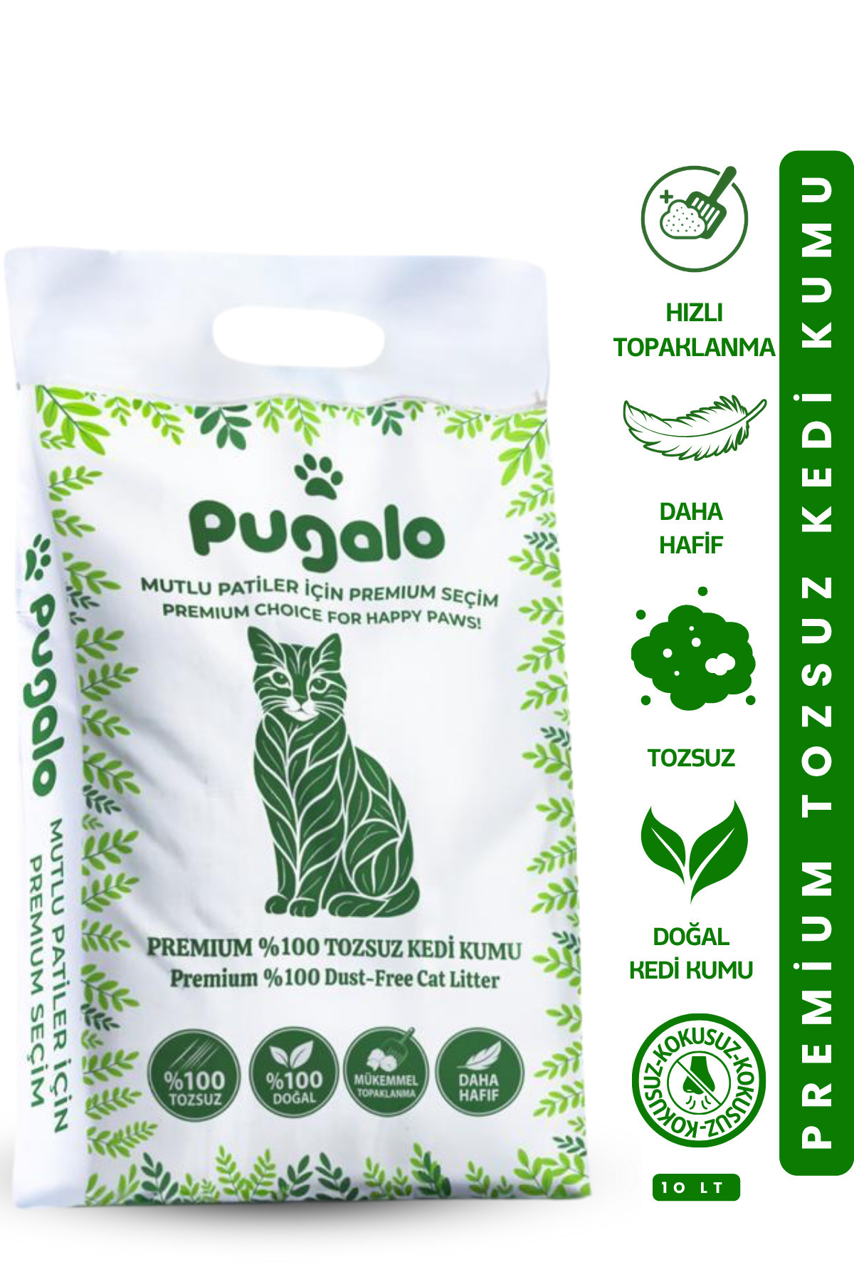 Pugalo Tozsuz Naturel Kedi Kumu Premium Koku Hapseden Topaklanan Çok Katmanlı Kedi Kumu 10LT