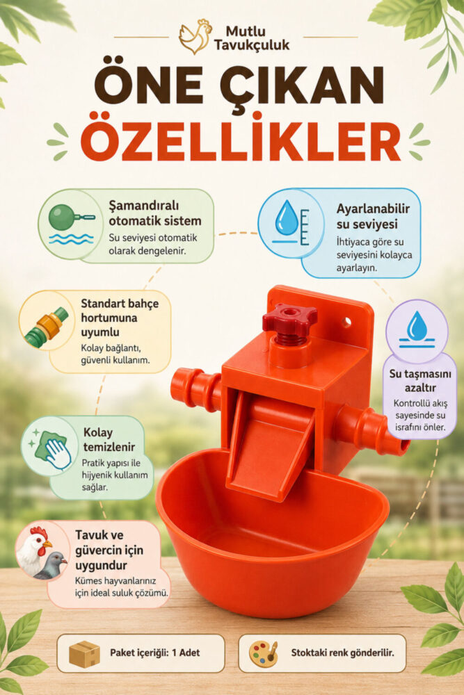 mutlu tavukçuluk Otomatik Akıllı Tavuk Civciv Suluğu Suluk 1 Adet Hindi Kaz Ördek Bıldırcın Güvercin Sülün Keklik Kuş - Görsel 3