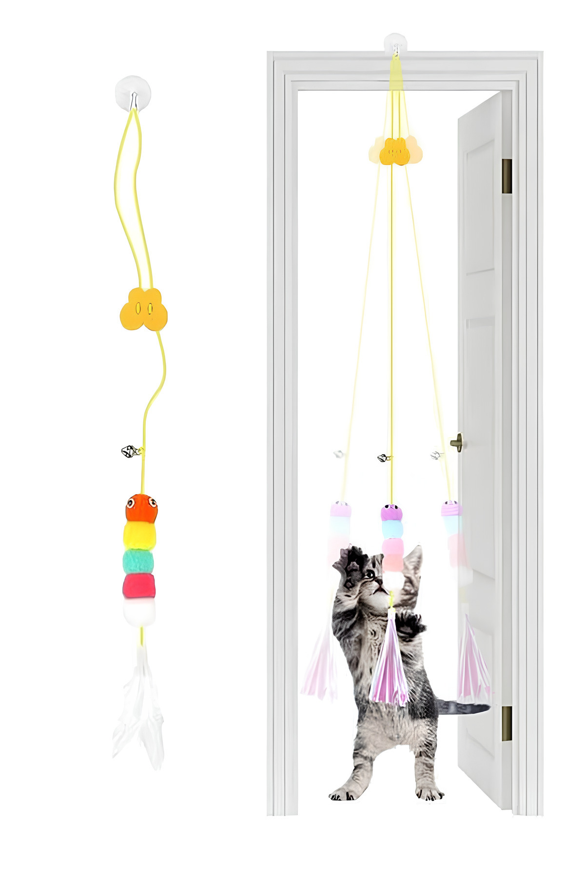 COZY SENSE Çıngıraklı Kedi Oyuncağı Yapışkanlı Kedi Oyun Oltası Renkli Ponponlu Oyuncak Zıplayan Top