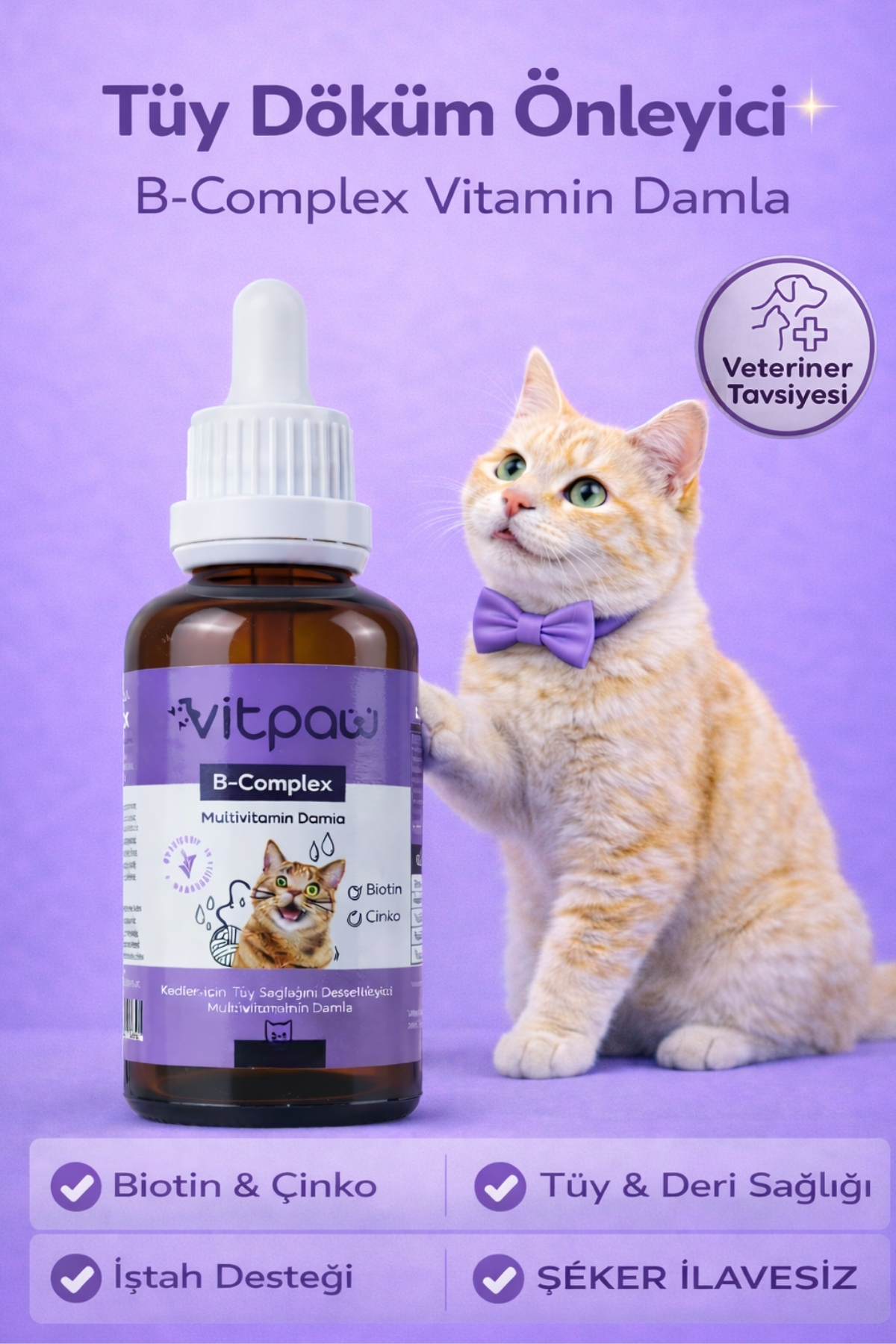 vitpaw B+ Complex Damla 50 ml. (KEDİLER İÇİN TÜY VE DERİ SAĞLIĞI DAMLASI)