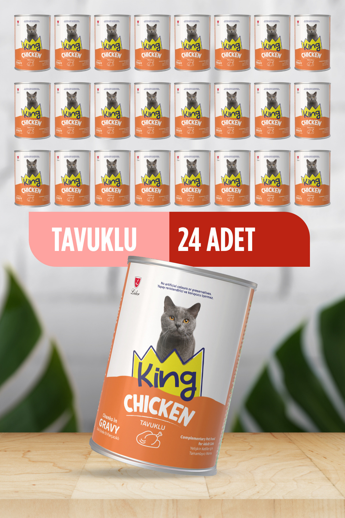 King Sos İçerisinde Et Parçacıklı Tavuklu Kedi Konservesi 400 G x 24 Adet