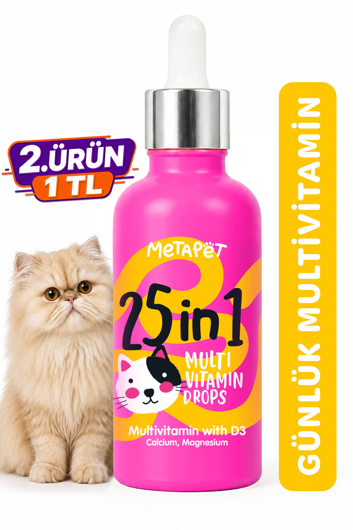 Metapet Kediler Için Premium Multi Vitamin Damla, Doğal Ve Organik Içerikli Kedi Vitamini, 50 ml