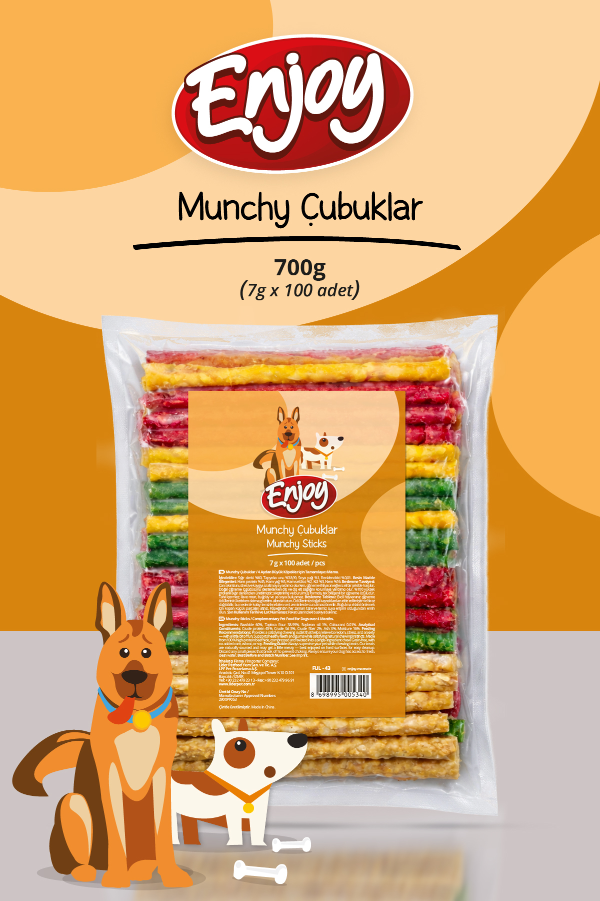Enjoy Munchy Burgu Çubuk Köpek Kemiği 7g x 100 Adet