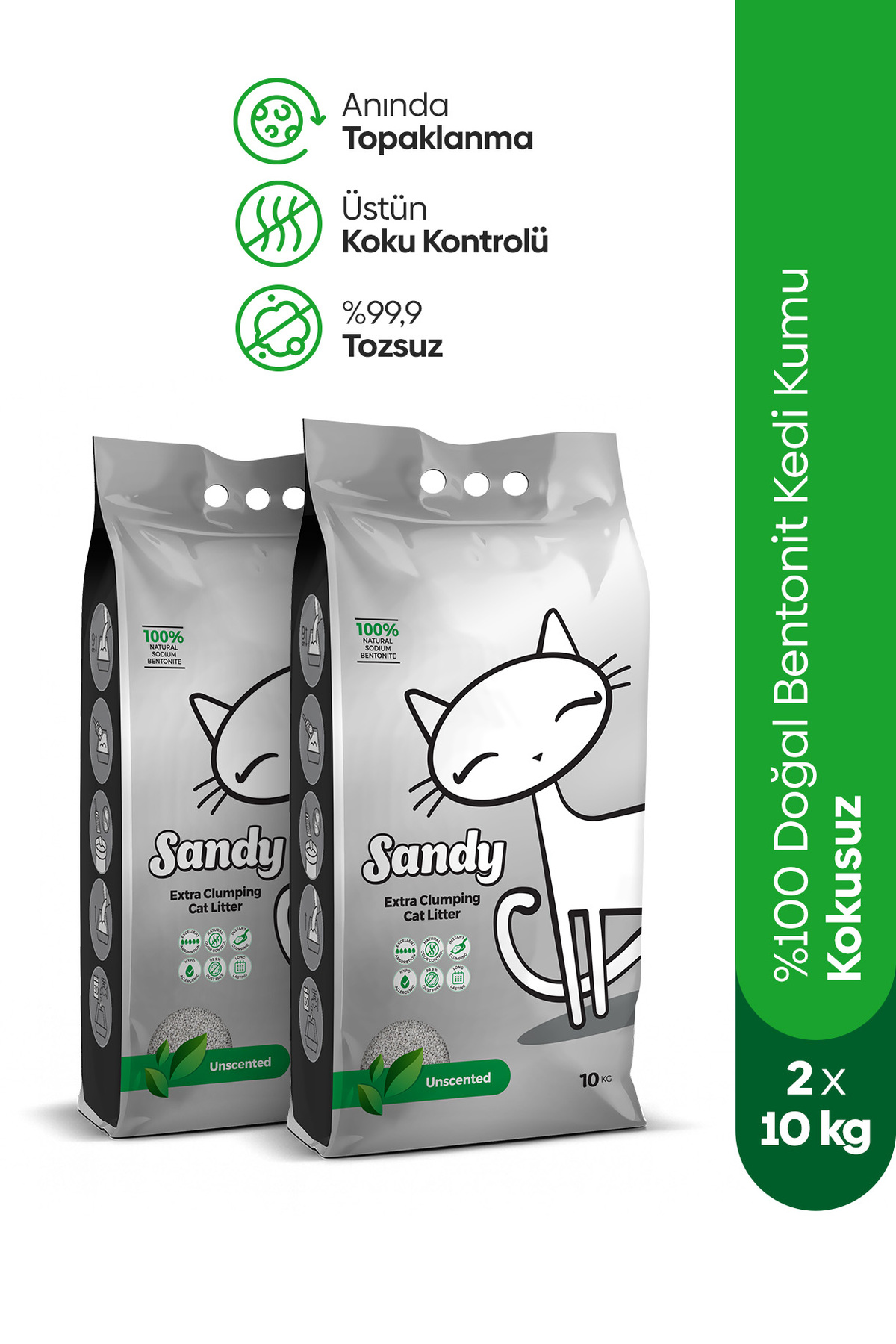 Sandy Kokusuz Topaklanan Kedi Kumu 2x10kg