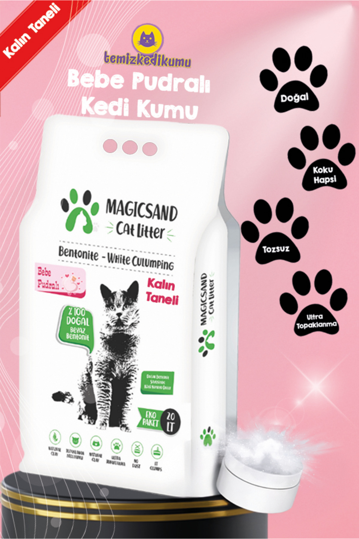 Magic Sand Bebek Pudralı Kalın Taneli Kedi Kumu 20 Lt