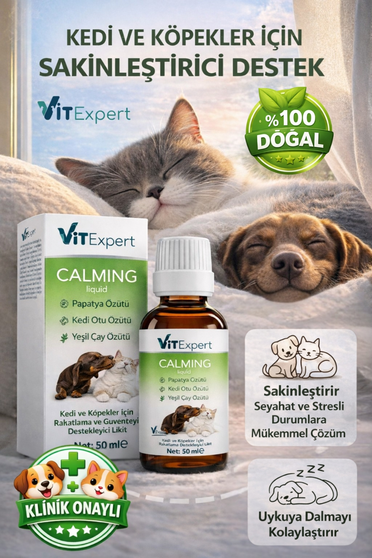 Vitexpert 0 Doğal Anti Stress Kedi Ve Köpekler Için Sakinleştirici Ve Rahatlatıcı Calming Liquid Damla 50ml