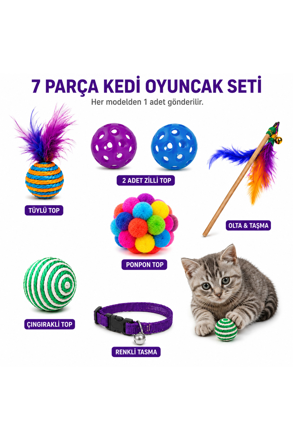 yalıpet oyuncak Top , Tüylü Top , Ponpon Top , Çıngıraklı Top ,renkli Top , Olta Ve Tasma Seti - KD-42