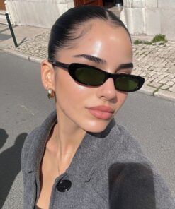 Eyesofia Laurent Slim Tasarım Ince Uv400 Unisex Siyah Yeşil Güneş Gözlüğü