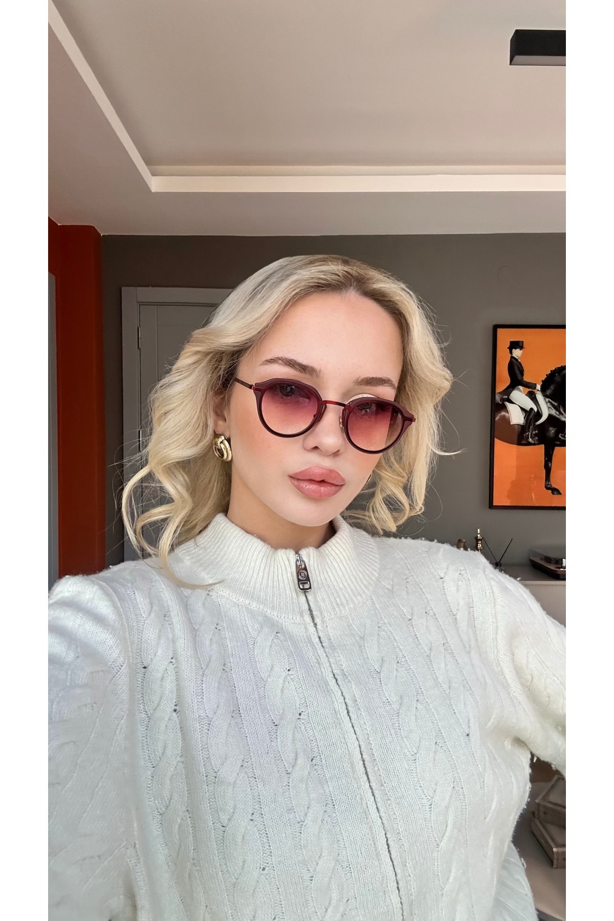 Angel Eyes Kadın Bordo Çerçeve Degrade Kırmızı Cam Avangart Oval Güneş Gözlüğü