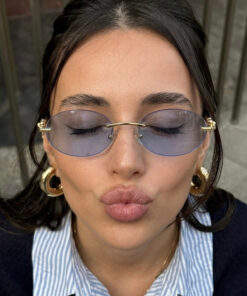 Chunky Frame Cartiess Unisex Elips Mavi Gold Çerçeveli Ultra Hafif Uv400 Filtreli Güneş Gözlüğü