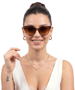 QnQ Cat Eye Leopar Degrade Kahverengi Cam Güneş Gözlüğü Kadın Trend Model Güncel