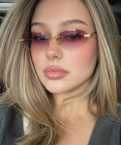 Sun Pearl LUCCA Kadın Güneş Gözlüğü Oval Çerçevesiz Pembe Degrade Cam Gold Metal Detaylı UV400