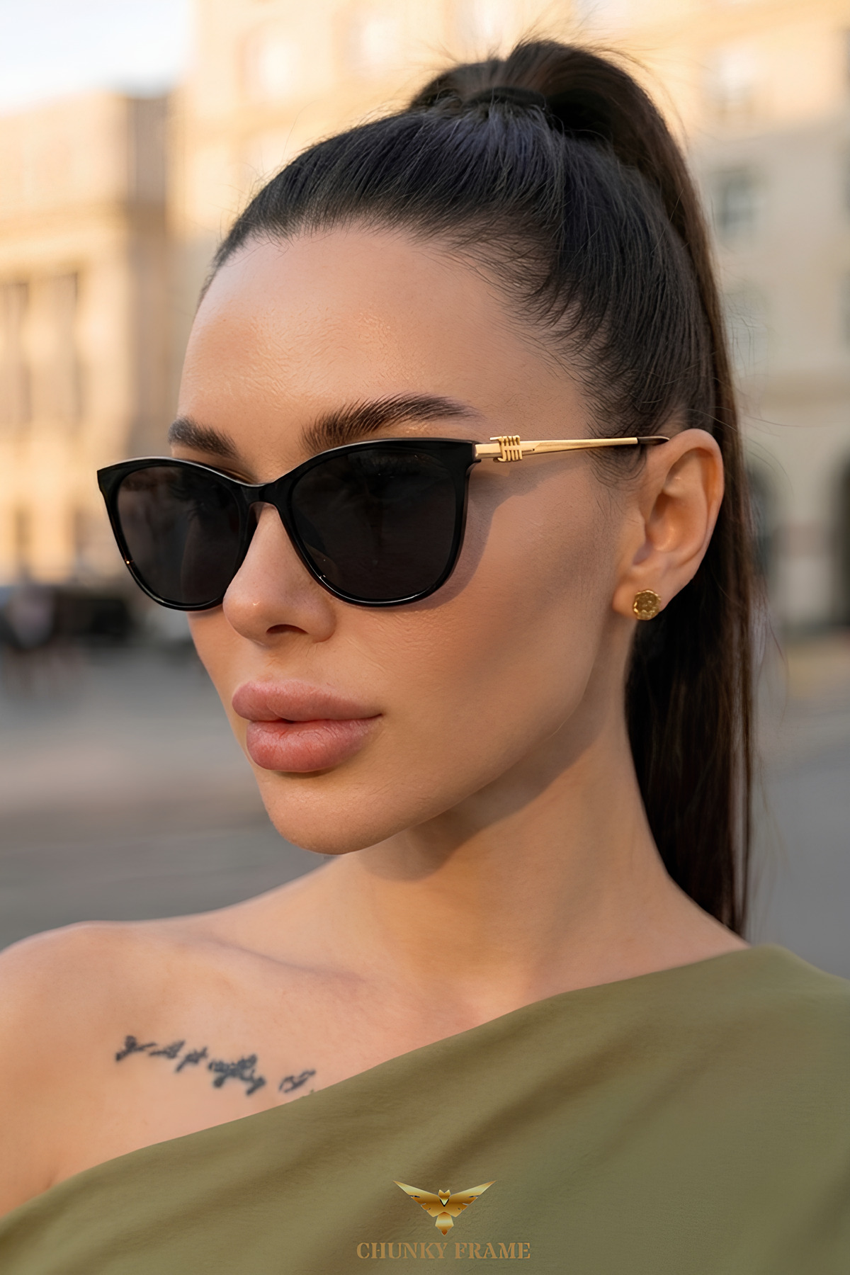 Chunky Frame Miuna Cat Eye Kadın Ultra Hafif Siyah Uv400 Filtreli Güneş Gözlüğü