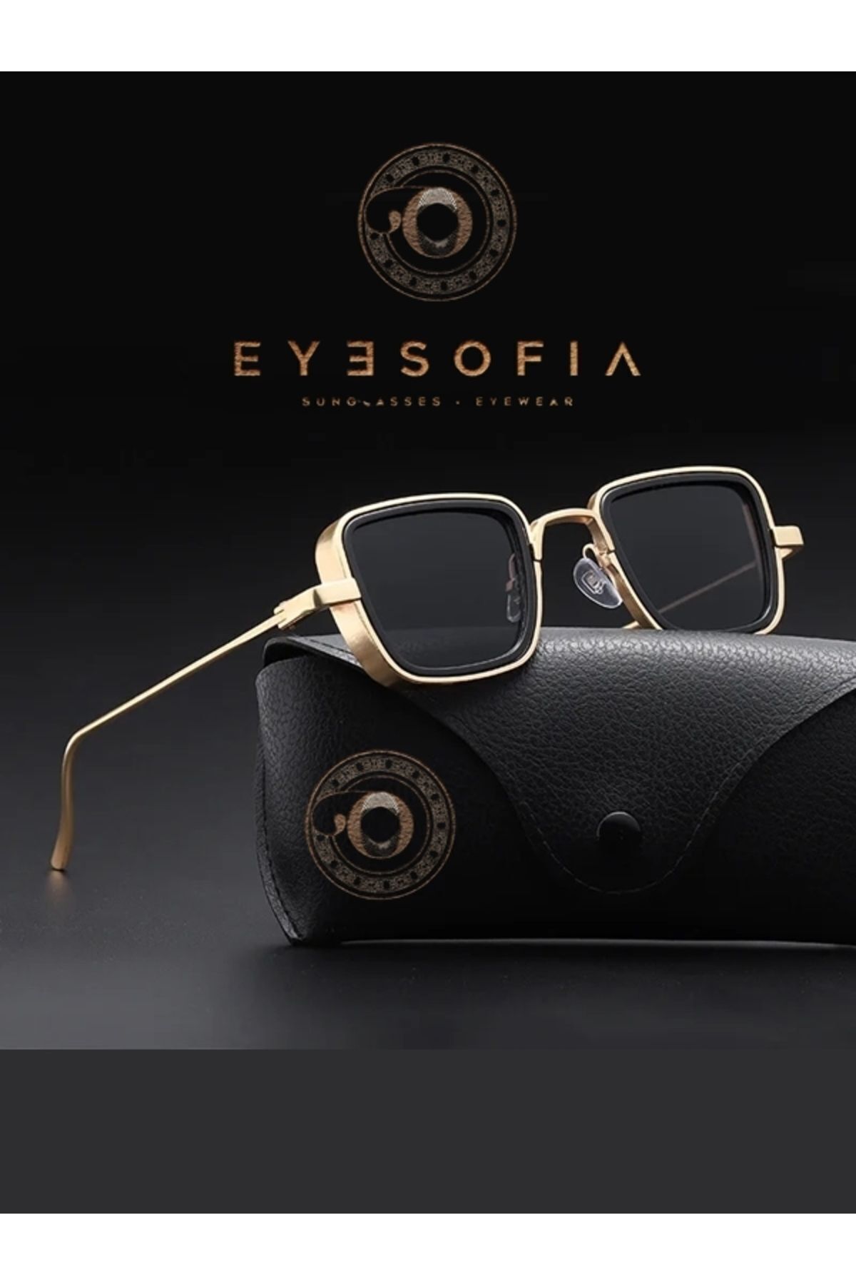 Eyesofia Leon Unisex Metal Kare Gold Siyah Güneş Gözlüğü