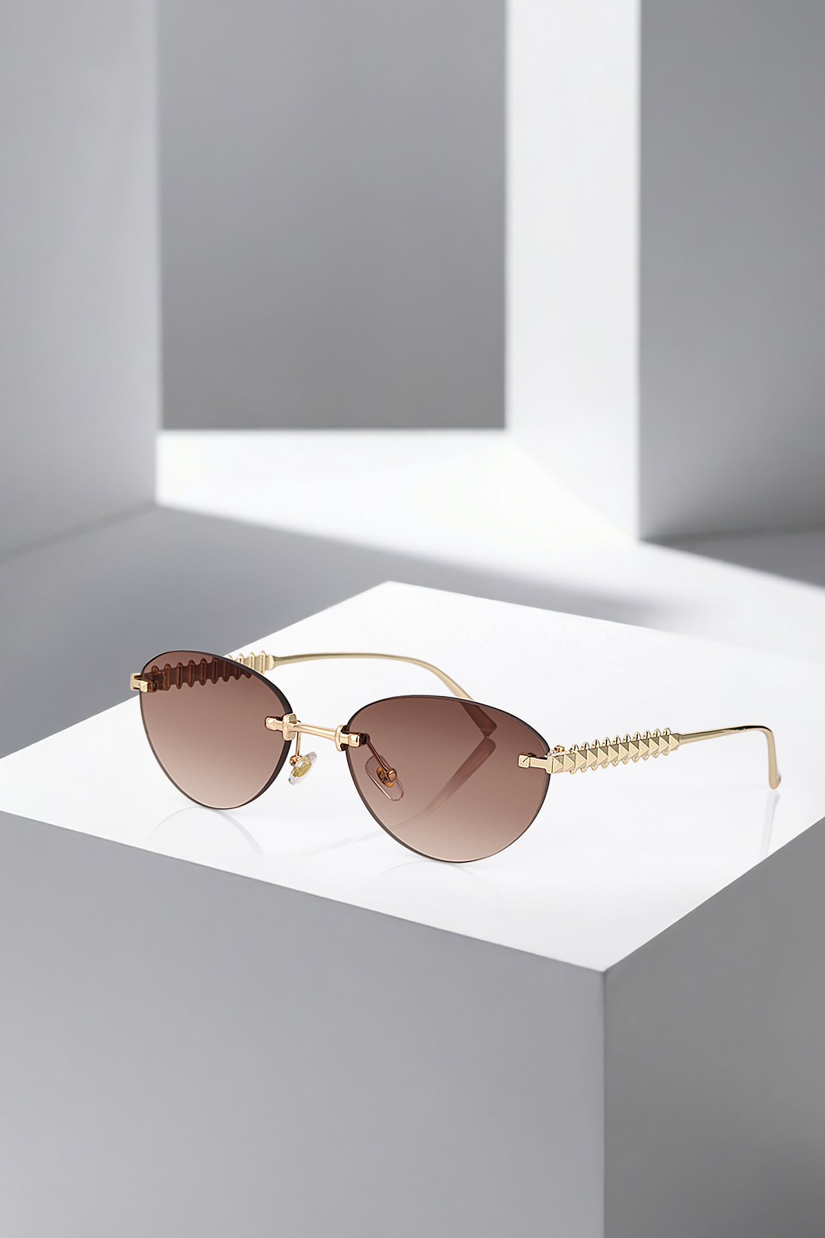 polo air UV400 Korumalı Çerçevesiz Cat Eye Kadın Güneş Gözlüğü Kahverengi Gold Renk PLG-2122C2