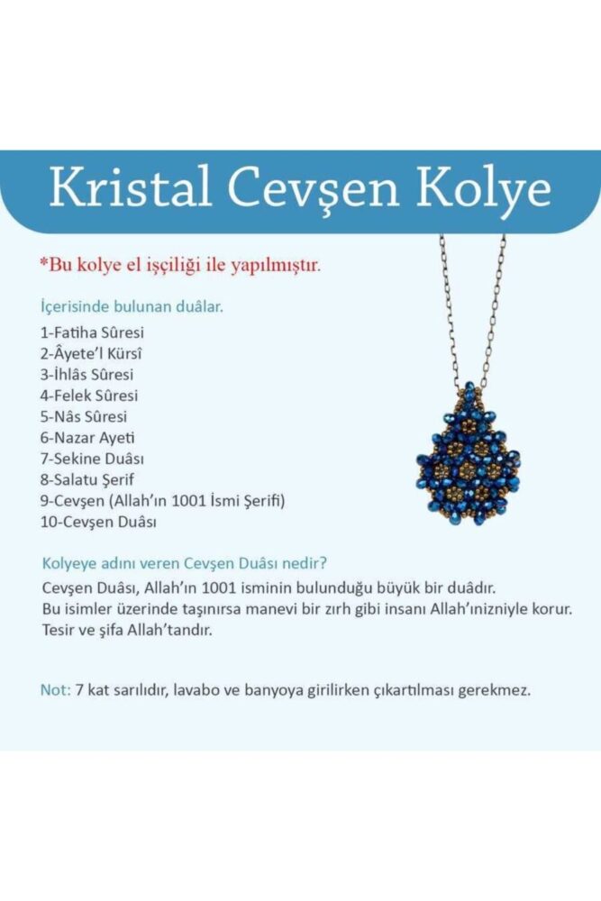 Hayrat Neşriyat Mavi Cevşen Kolye (kristal, Damla) - Görsel 3