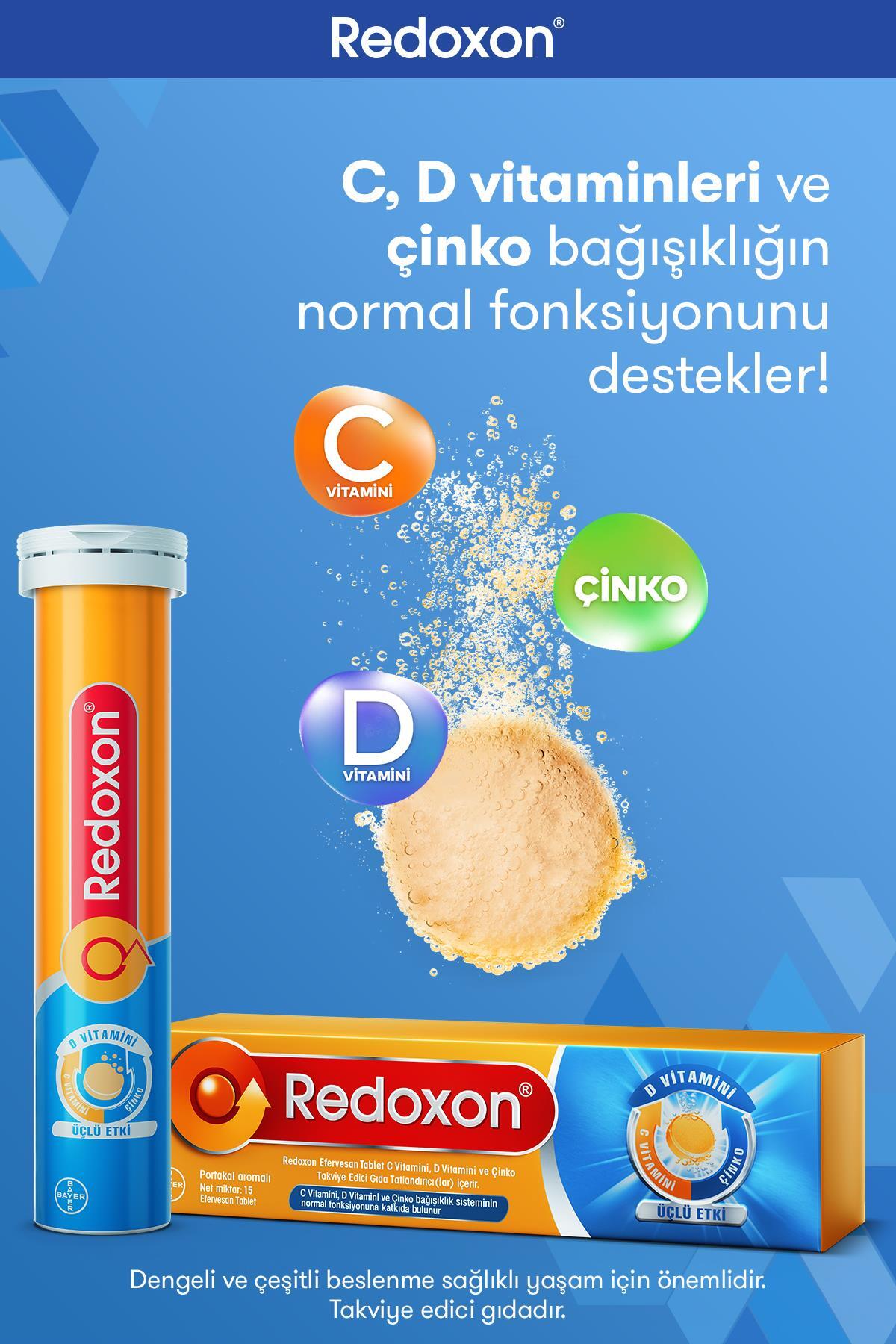 Redoxon Üçlü Etki 15 Efervesan Tablet I 1000 mg C Vitamini, D Vitamini ve Çinko İçeren Takviye Edici - Görsel 3