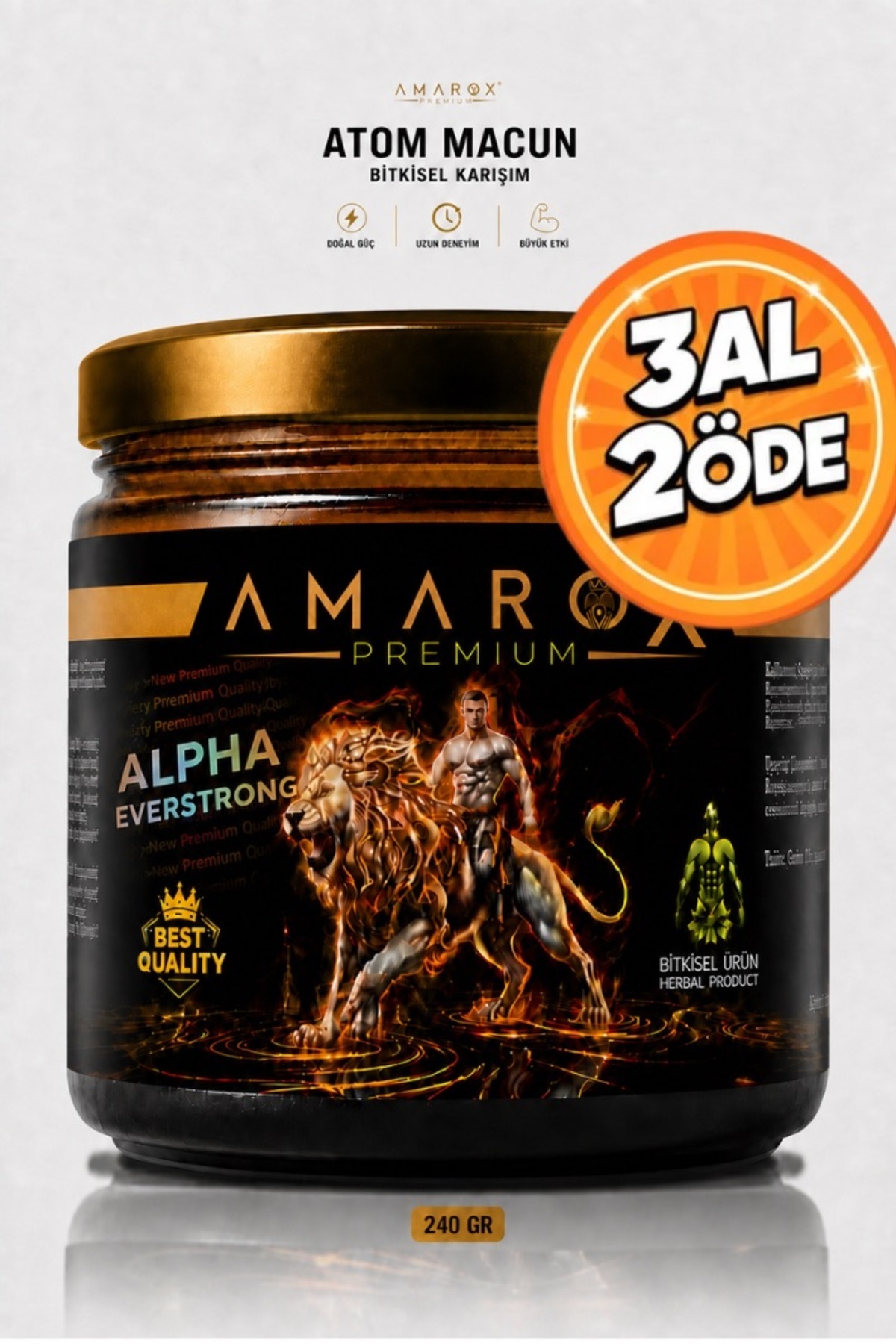 ALPHA EVERSTRONG Ginseng Atom Güç Amarox Premium Özel Karışımlı Bitkisel Macun Kavanoz (240 GR)