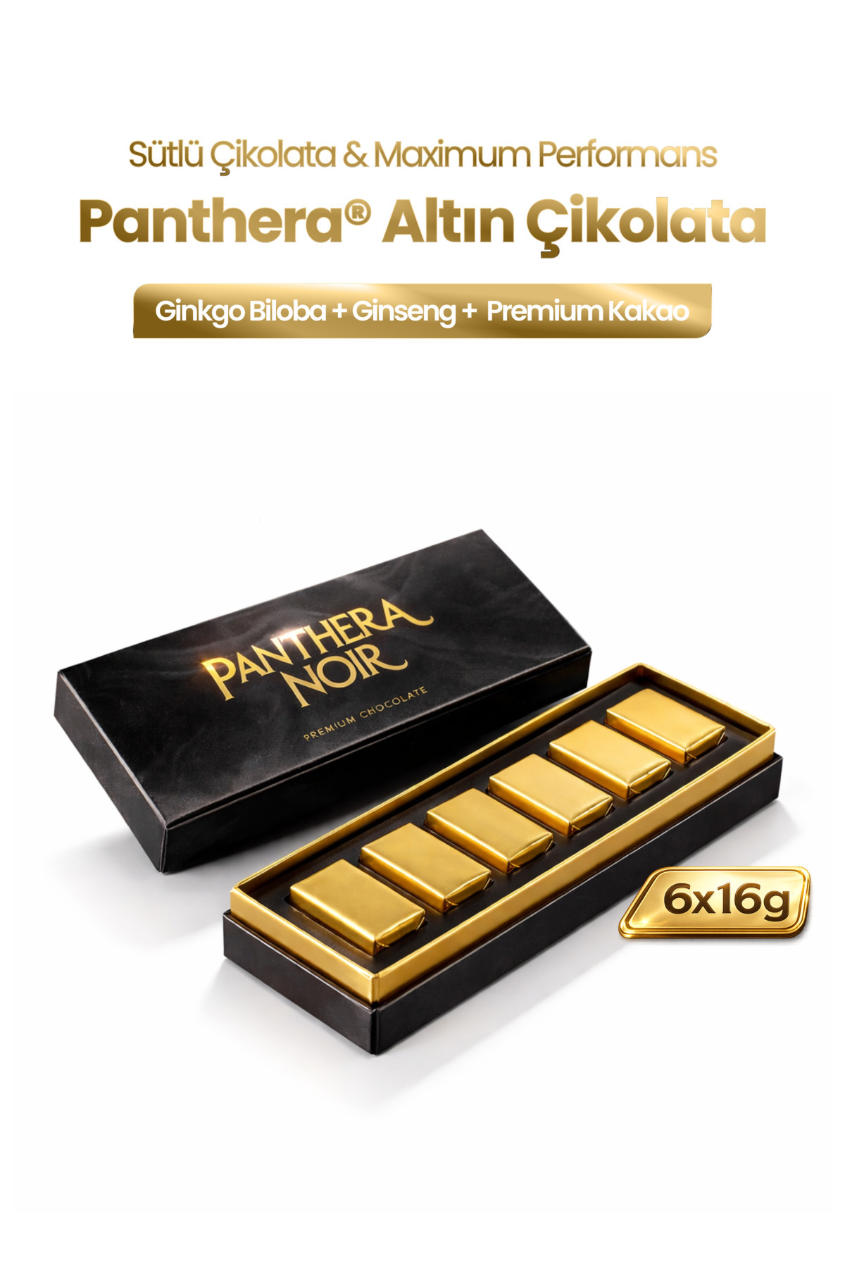 Panthera Noir Ginsengli Sütlü Premium Çikolata | Gizli Kargo | 6'lı Paket Maksimum
