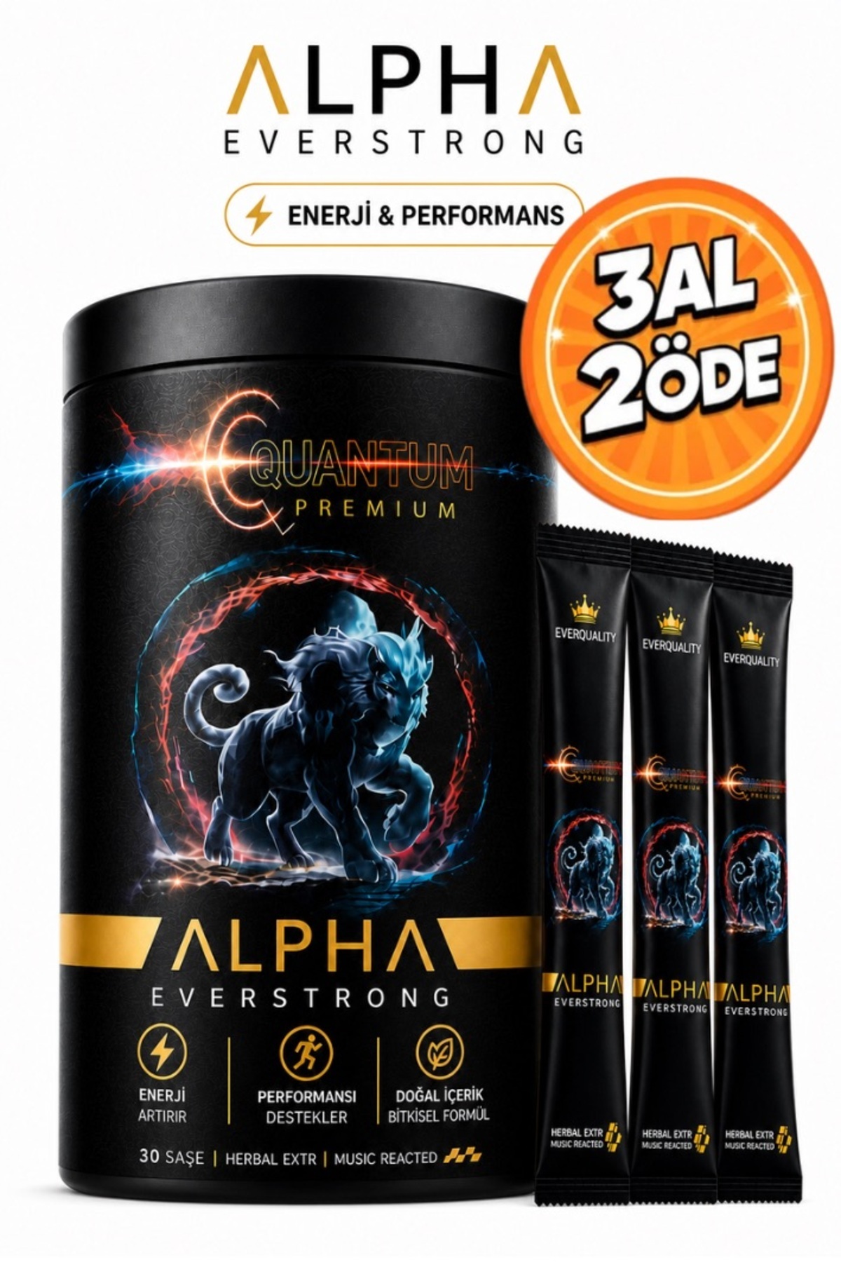 ALPHA EVERSTRONG Çikolatalı Ginseng Atom Güç Alpha Kuantum Premium Bitkisel Macun Saşet (12 Adetx12 GR)
