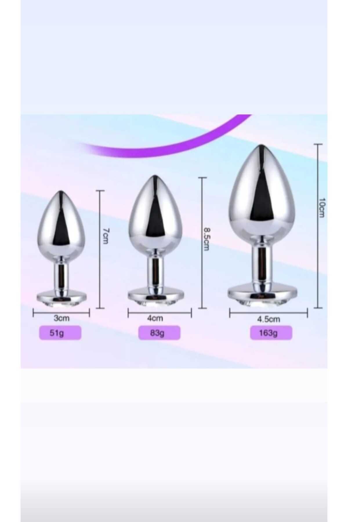 Greenport 3'lü Anal Oyuncak Metal Taşlı Anal Plug Anal Tıkaç Set Halinde Paslanmaz Çelik
