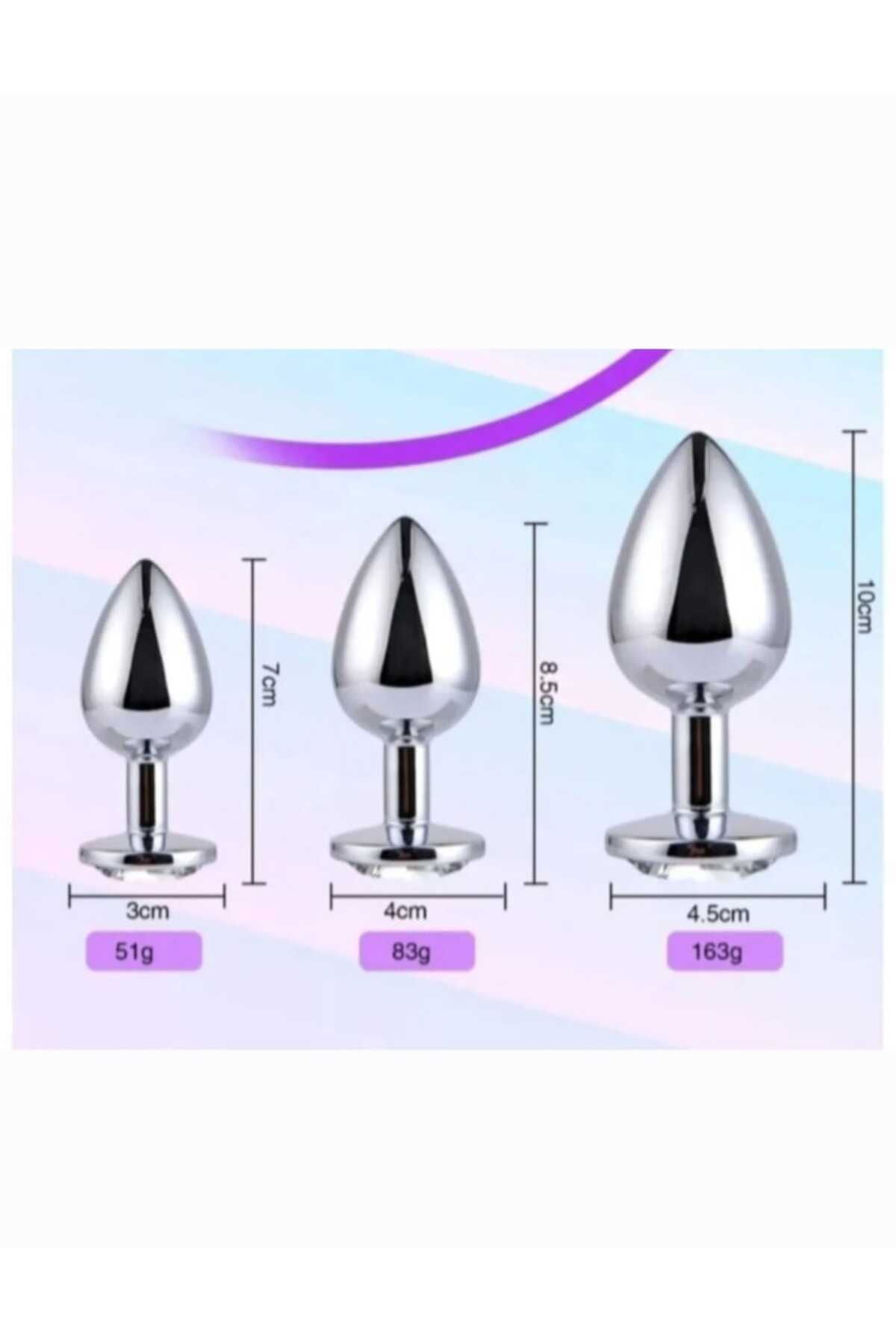 Greenport 3'lü Anal Oyuncak Metal Taşlı Anal Plug Anal Tıkaç Set Halinde Paslanmaz Çelik - Görsel 3
