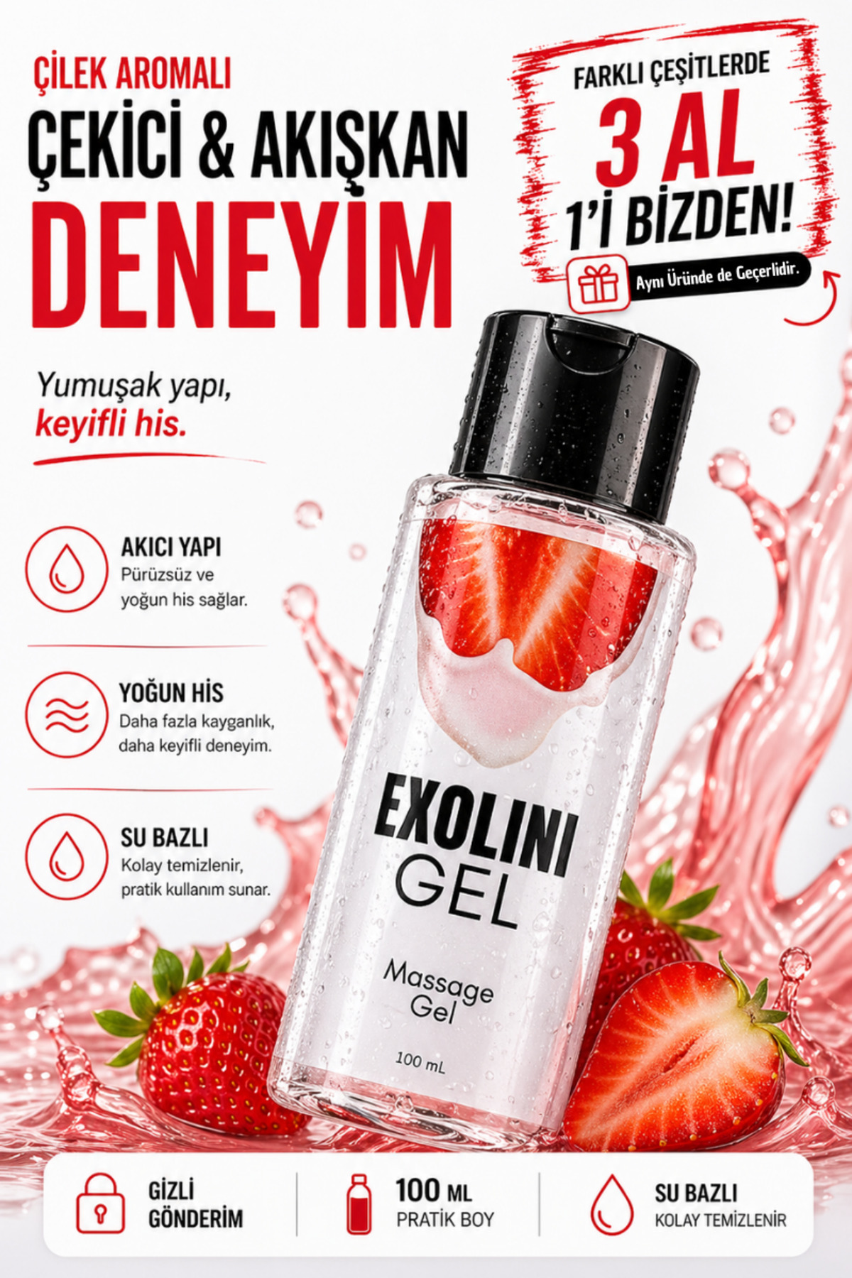 EXOLİNİ Çilek Aromalı Anal Jel 100 ml | Tatlı Temas, Akıcı Dokunuş, Konforlu Deneyim