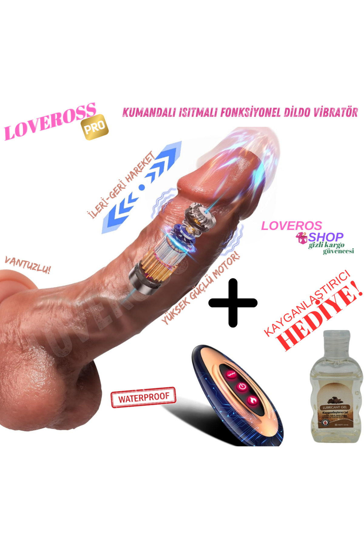 Loveross PRO 22CM Uzaktan Kumandalı Dildo | İleri - Geri Hareket | Isıtmalı | Titreşim | Pro Dildo Vibratör