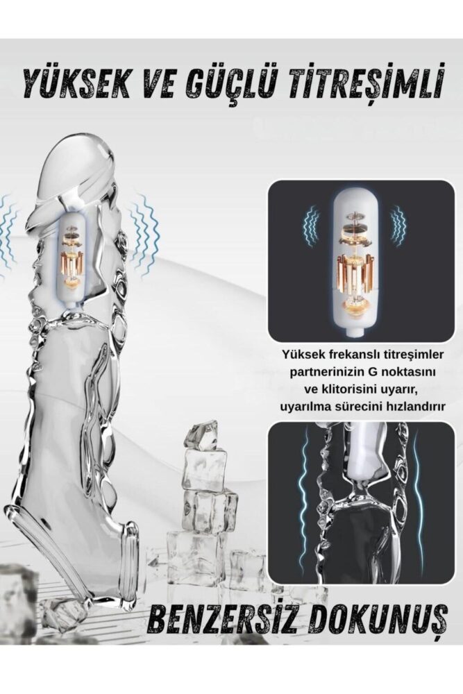 Lolita Shop Güçlü Titreşimli 9 Cm Uzatmalı Dolgulu Testisli Şeffaf 22 Cm G Nokta Klitoris Uyarıcılı Penis Kılıfı - Görsel 2