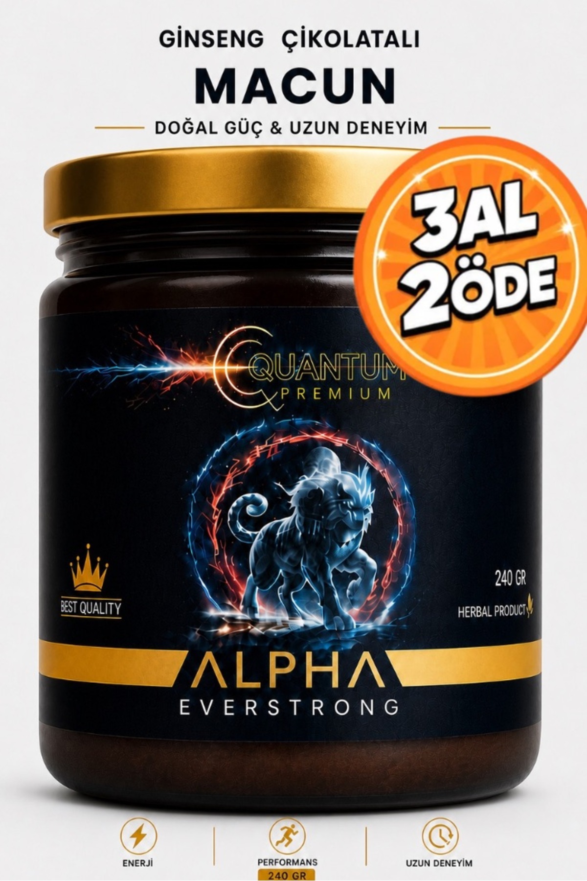 ALPHA EVERSTRONG Çikolatalı Ginseng Atom Güç Alpha Kuantum Premium Bitkisel Macun Kavanoz (240 GR)