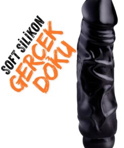 Lolita Shop Ultra Gerçekçi Et Dokusu 23.5 Cm Kalın Güçlü Titreşimli Realistik Siyah Penis Dildo Vibratör