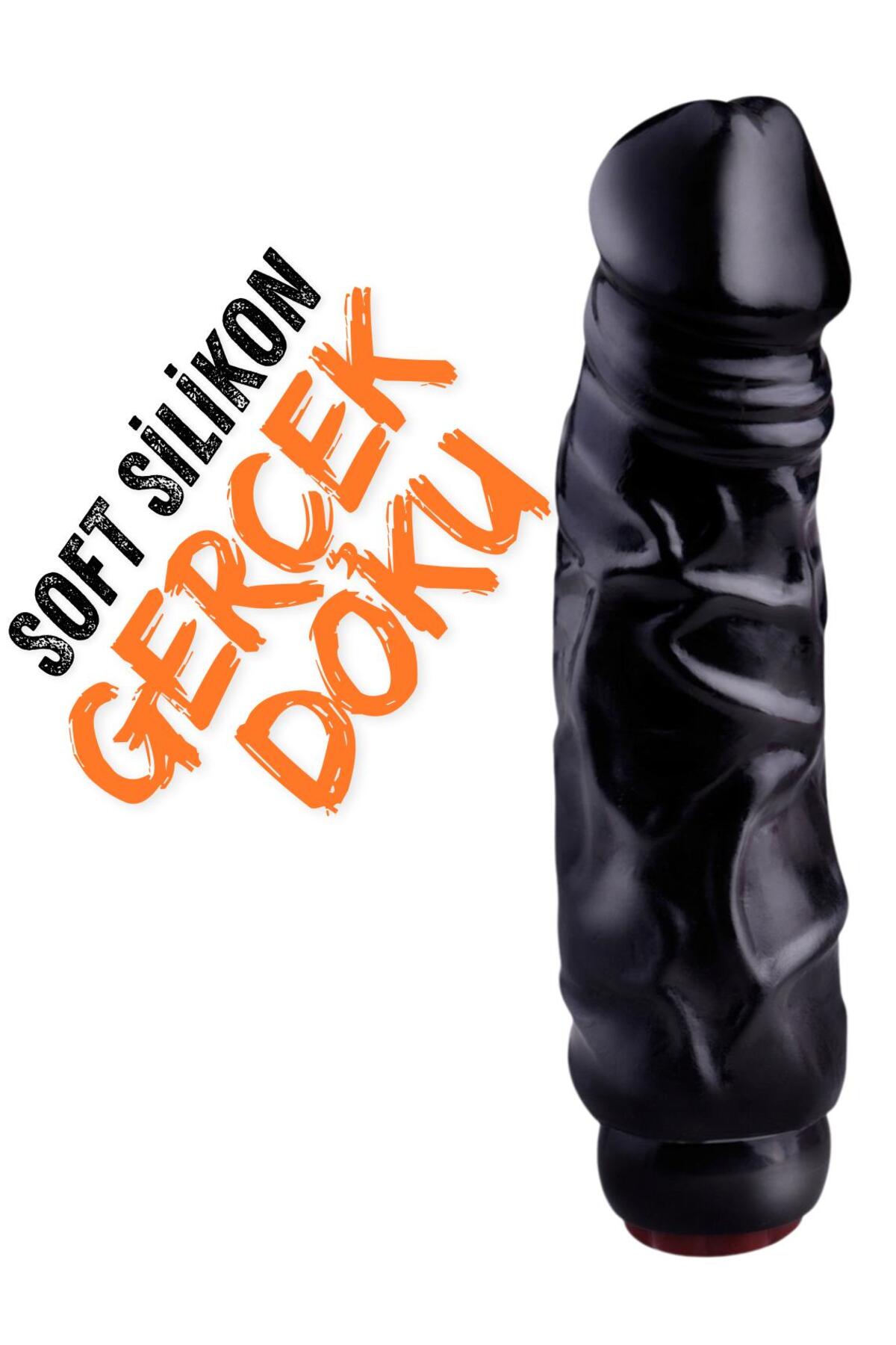 Lolita Shop Ultra Gerçekçi Et Dokusu 23.5 Cm Kalın Güçlü Titreşimli Realistik Siyah Penis Dildo Vibratör