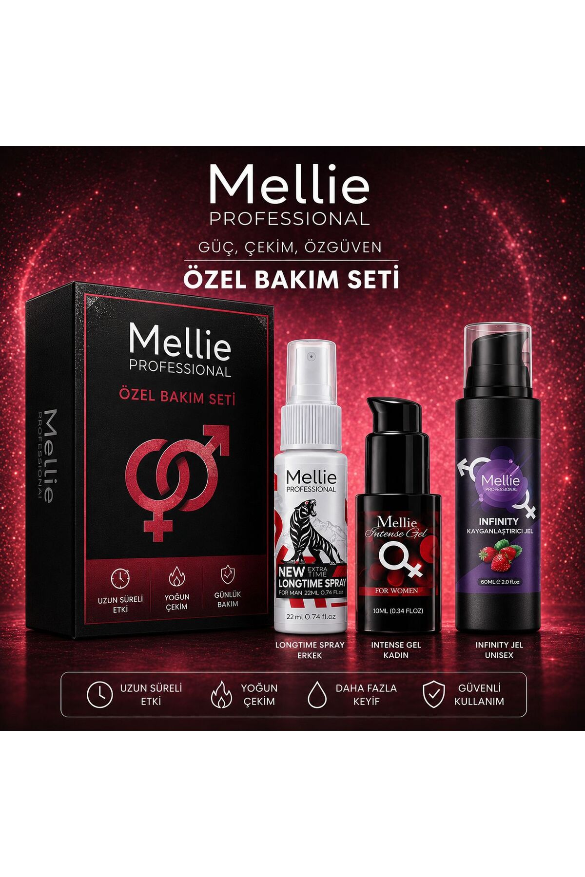 Mellie Professional Erkek U.yarıcı Uzun Deneyim Sprey Ve Kadın U'yarıcı İstek & Zevk Arttırıcı Geci.ktirici Je Set l