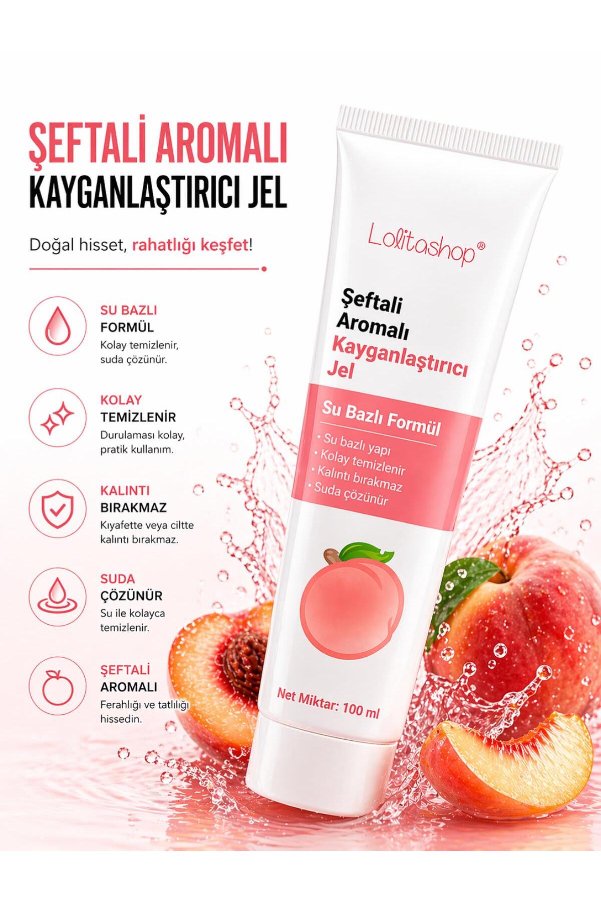 Lolita Shop Şeftalili Su Bazlı Ekstra Kayganlaştırıcı Jel 100 ML Yenilebilir Şeftali Hazzı Aromalı Kaydırıcı Jel - Görsel 3