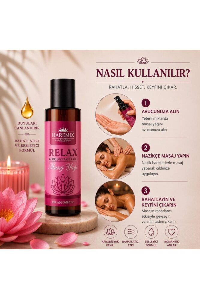 Haremix Relax Afrodi.zyak Etkili Masaj Yağı, Gizli Paketli 150 ml - Görsel 2