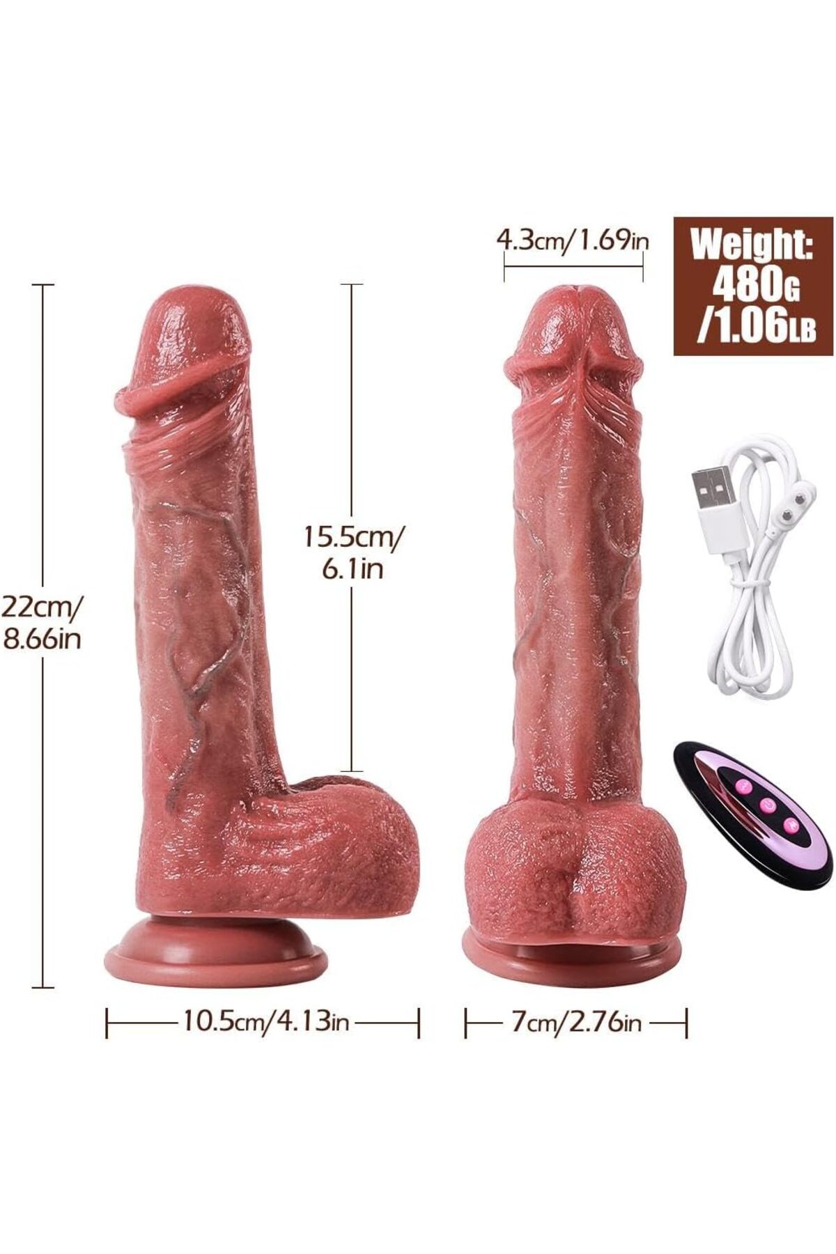 Genel Markalar ISITMALI 23cm İleri Geri Hareketli Yapay Penis Vibratör Gerçekçi Hızlı İtme Titreşimli Vantuzlu Kumandalı - Görsel 3