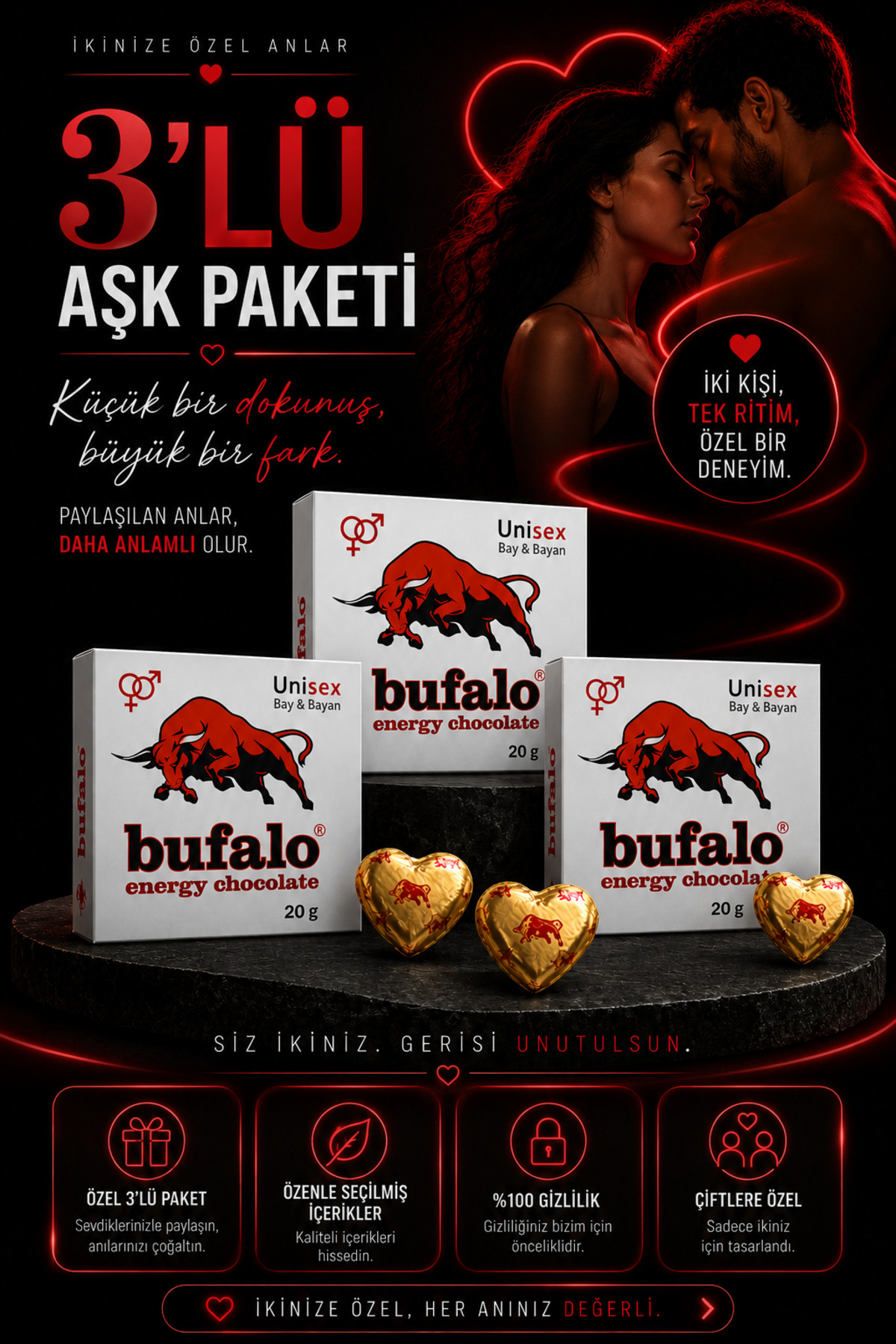 Bufalo Premium Özel Çikolata Enerji Çikolata 3 Lü Paket