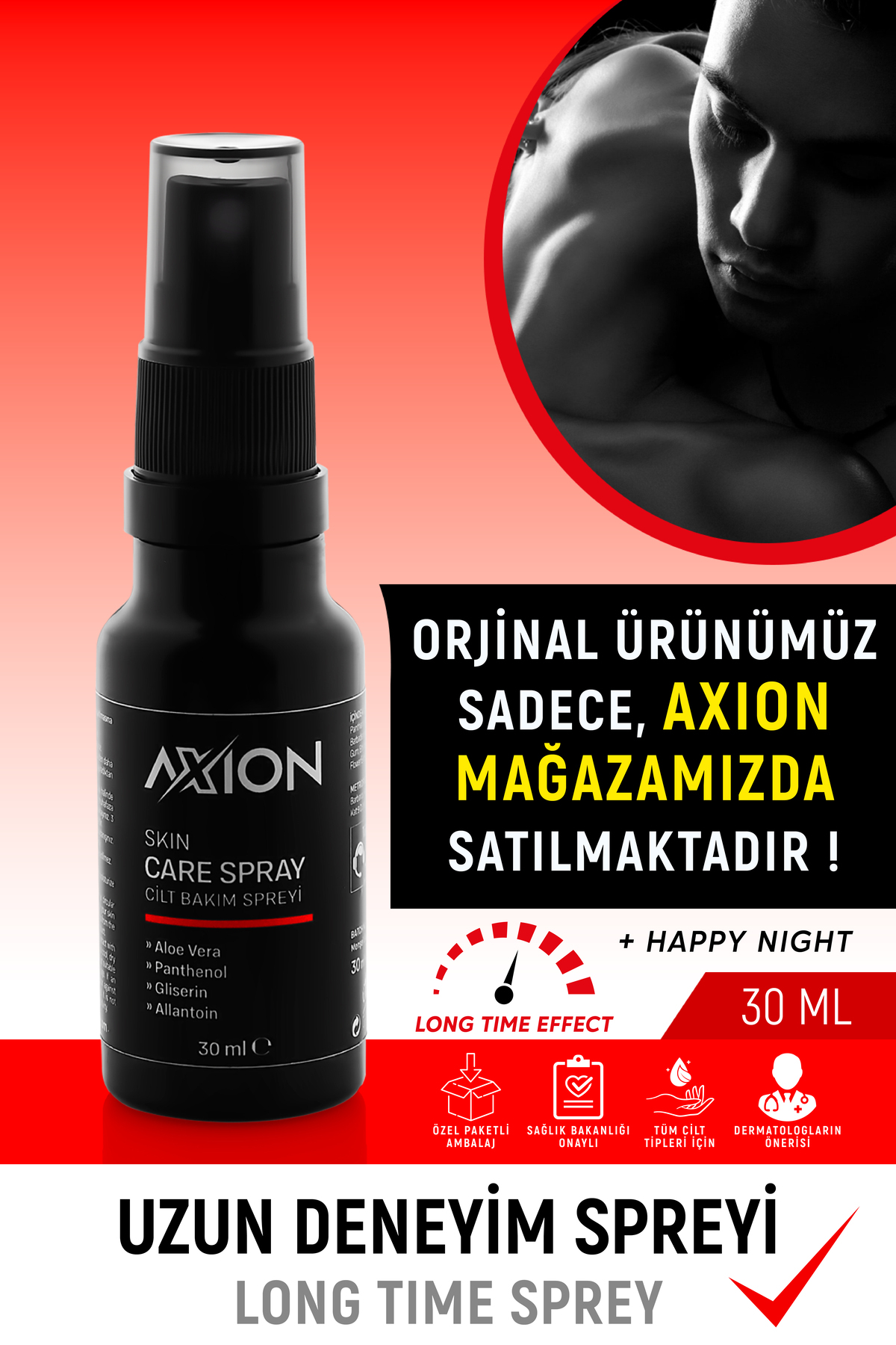 AXION Uzun Deneyim Premium Sprey Long Time Spray Cilt Bakım Spreyi 30 ml Erkekler Için Daha Uzun Etki