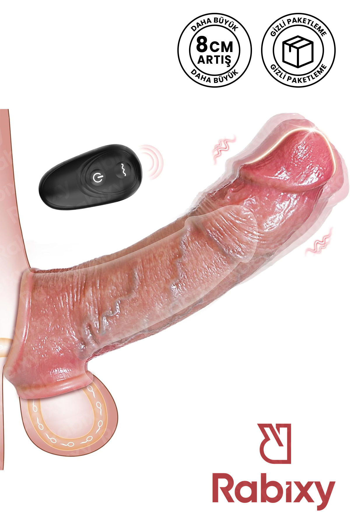 Rabixy Penis Kılıfı Titreşimli Uzaktan Kumandalı Uzatıcı Kalınlaştırıcı Uzun Deneyim Ultra Gerçekçi Görünüm