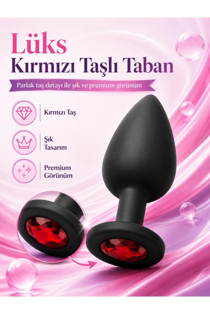 Lolita Shop Soft Siyah Silikon Doku Kırmızı Mücevher Taşlı 7 Cm Anal Açıcı Genişletici Alıştırıcı Plug Ve Tıkaç - Görsel 2