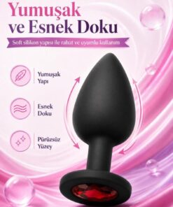 Lolita Shop Soft Siyah Silikon Doku Kırmızı Mücevher Taşlı 7 Cm Anal Açıcı Genişletici Alıştırıcı Plug Ve Tıkaç - Görsel 3