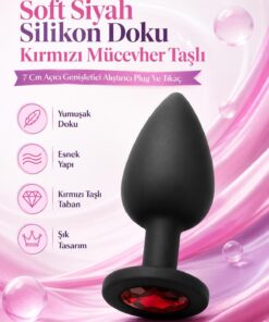 Lolita Shop Soft Siyah Silikon Doku Kırmızı Mücevher Taşlı 7 Cm Anal Açıcı Genişletici Alıştırıcı Plug Ve Tıkaç