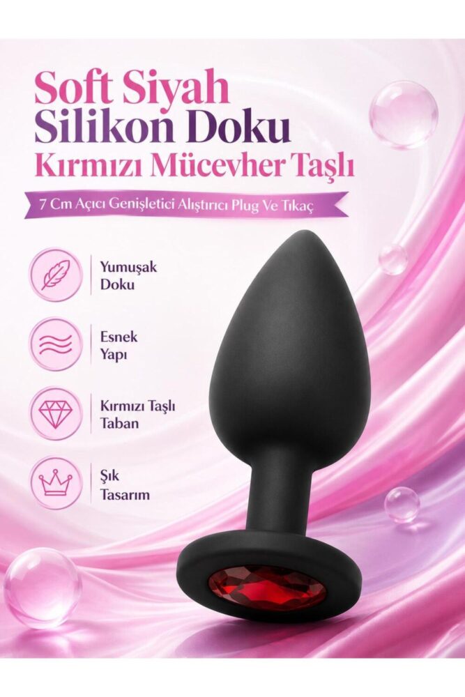 Lolita Shop Soft Siyah Silikon Doku Kırmızı Mücevher Taşlı 7 Cm Anal Açıcı Genişletici Alıştırıcı Plug Ve Tıkaç