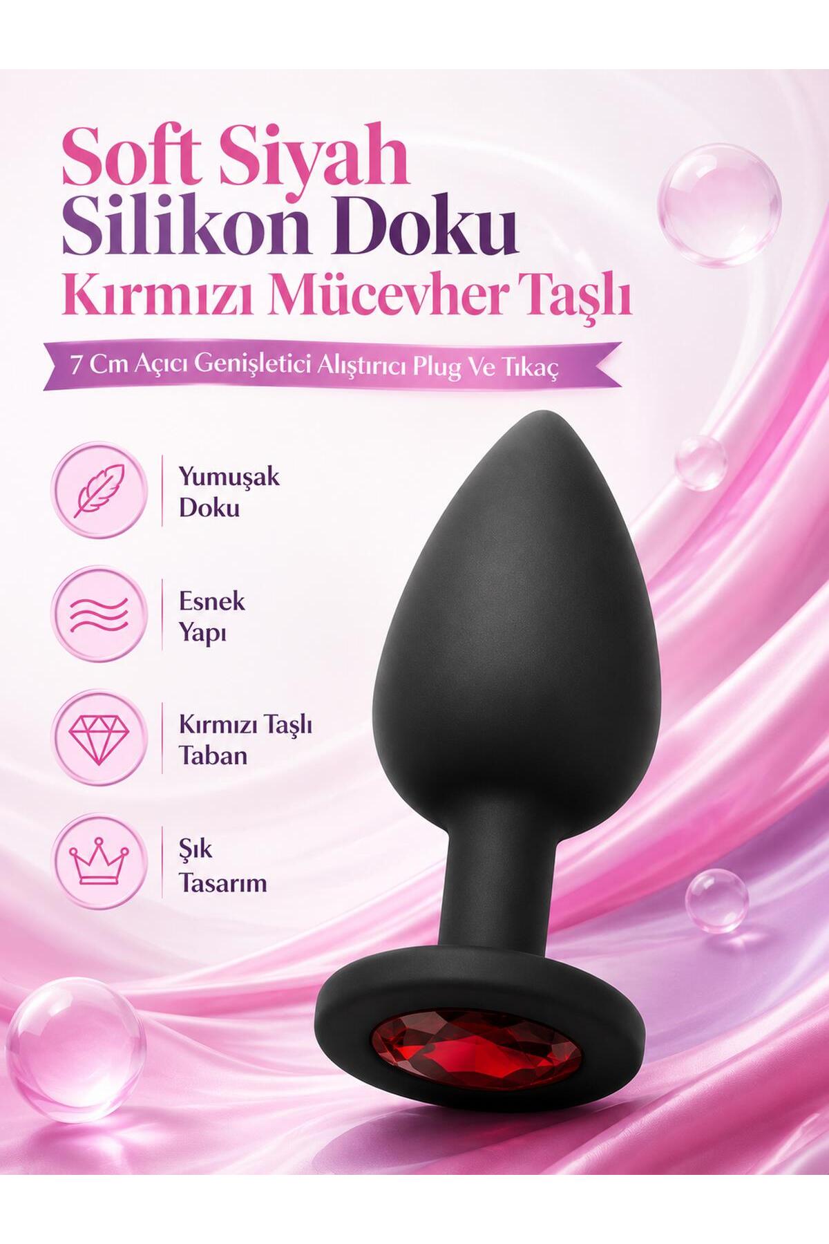 Lolita Shop Soft Siyah Silikon Doku Kırmızı Mücevher Taşlı 7 Cm Anal Açıcı Genişletici Alıştırıcı Plug Ve Tıkaç