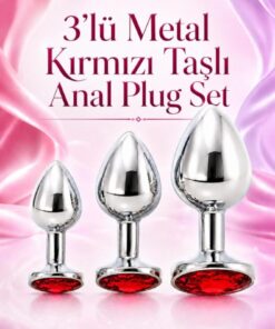 Lolita Shop Gümüş Metal Mücevher Kırmızı Taşlı 3 'lü Anal Alıştırıcı Genişletici Açıcı Anal Plug Tıkaç Seti